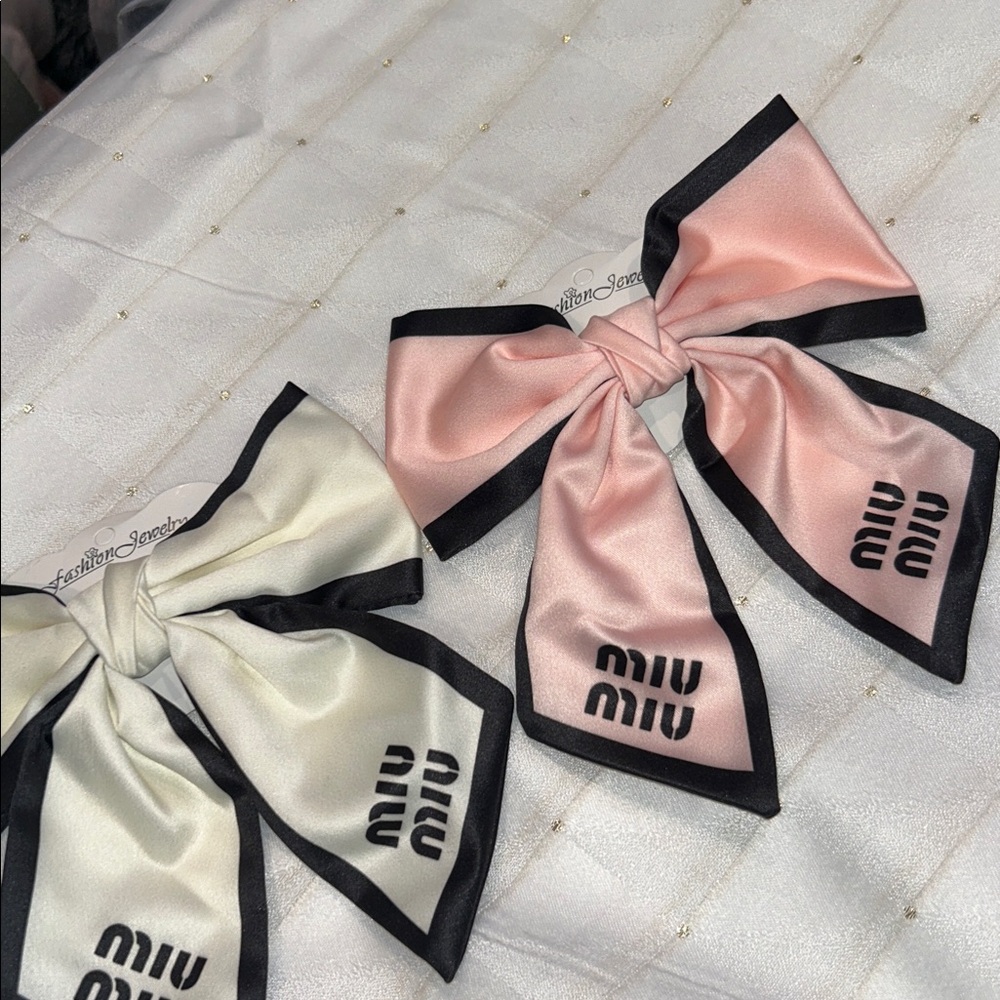 Satin Bow Hair Clip - Pink & Ivory